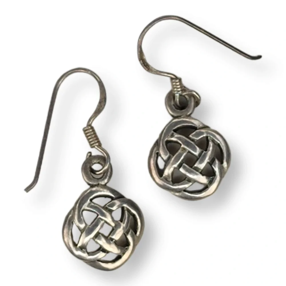 M Dangle Earrings Sterling Silver 925 OS Silver Vintage Celtic Knot Signed M